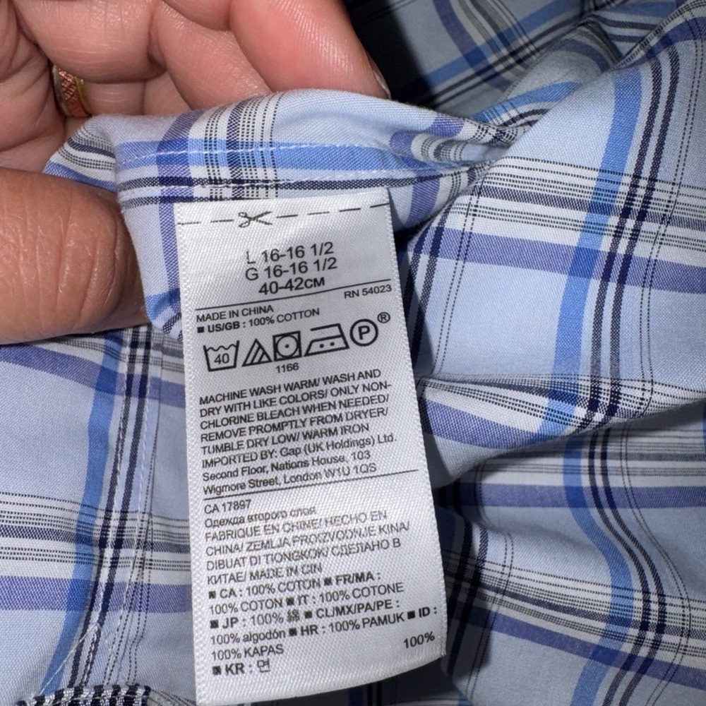 Banana Republic Camden fit 100% cotton no iron Blue striped Button Down Sz L - Picture 12 of 12